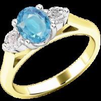 A timeless aqua & diamond 3 stone ring in 18ct yellow & white gold