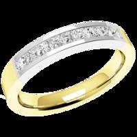 A stylish Princess Cut diamond set wedding ring in 18ct yellow & white gold