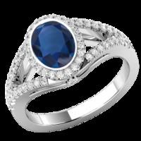 A beautiful Sapphire & diamond cluster style ring with shoulder stones in 18ct white gold