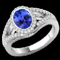 A Stunning Tanzanite & diamond cluster style ring with shoulder stones in 18ct white gold