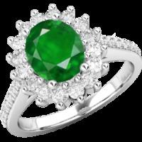 A beautiful Emerald and diamond cluster in 18ct white gold