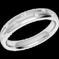 A unique Round Brilliant Cut diamond set ladies wedding ring in palladium