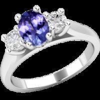 A timeless three stone tanzanite & diamond ring in 18ct white gold