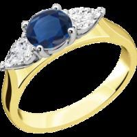 a classic sapphire diamond three stone ring in 18ct yellow white gold