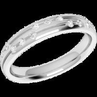 A stylish Round Brilliant Cut diamond set ladies wedding ring in palladium