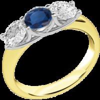 A classic three stone sapphire & diamond ring in 18ct yellow & white gold