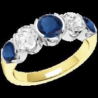 A stylish five stone sapphire & diamond eternity ring in 18ct yellow & white gold