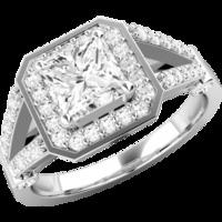 A stunning Princess Cut cluster style diamond ring in 18ct white gold