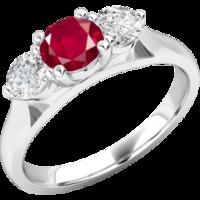 a timeless three stone ruby diamond ring in 18ct white gold