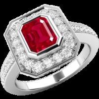 A classic ruby & diamond cluster style ring in 18ct white gold