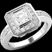 A stunning Asscher Cut diamond ring with shoulder stones in 18ct white gold