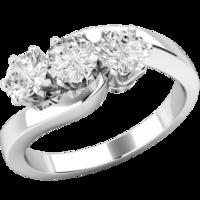 A unique Round Brilliant Cut three stone diamond ring in 18ct white gold