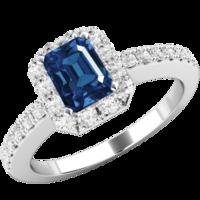 a luxurious emerald cut sapphire diamond ring with shoulder stones in  ...