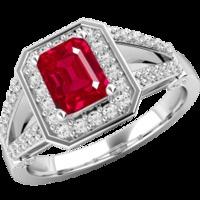 a gorgeous ruby diamond cluster style ring in 18ct white gold