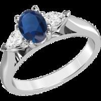 a classic sapphire diamond three stone ring in 18ct white gold