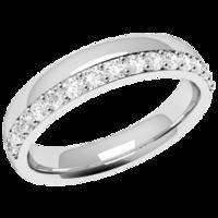 A unique offset ladies diamond set wedding ring in platinum