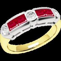 A striking Princess & Round Brilliant Cut ruby & diamond ring in 18ct yellow & white gold