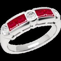 A striking Princess & Round Brilliant Cut ruby & diamond ring in 18ct white gold