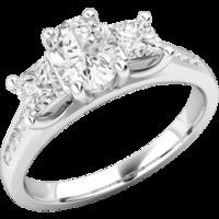 A beautiful Oval & Princess Cut diamond ring with shoulder stones in 18ct white gold