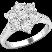 A stunning Round Brilliant Cut diamond cluster ring with shoulder stones in 18ct white gold