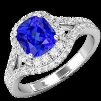 A beautiful Tanzanite & diamond halo cluster style ring in 18ct white gold