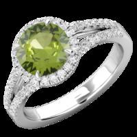 A gorgeous peridot & diamond halo cluster style ring in 18ct white gold