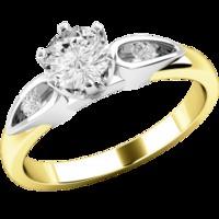 A beautiful Round Brilliant Cut diamond ring with shoulder stones in 18ct yellow & white gold