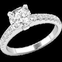 A beautiful Cushion Cut diamond ring with shoulder stones in 18ct white gold