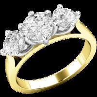 A classic Round Brilliant Cut three stone diamond ring in 18ct yellow & white gold