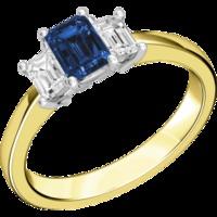 a stylish three stone sapphire diamond ring in 18ct yellow white gold