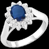 a beautiful sapphire diamond cluster style ring in 18ct white gold