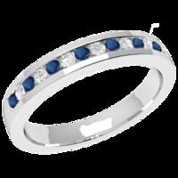 A classic Round Brilliant Cut sapphire & diamond eternity ring in 18ct white gold