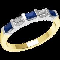 A stylish Baguette Cut sapphire & diamond eternity ring in 18ct yellow & white gold