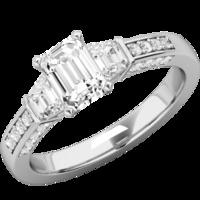 A stunning Emerald Cut diamond ring with shoulder stones in platinum