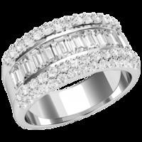 A beautiful Baguette & Round Brilliant Cut dress diamond ring in platinum