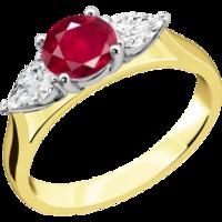 a classic ruby diamond three stone ring in 18ct yellow white gold