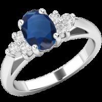 A timeless sapphire & diamond ring with shoulder stones in 18ct white gold