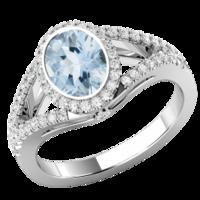 a stunning aqua diamond cluster style ring with shoulder stones in pla ...