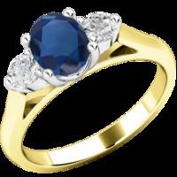 A timeless 3 stone sapphire & diamond ring in 18ct yellow & white gold