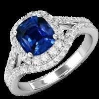 A beautiful Sapphire and diamond cluster with shoulder stones in platinum