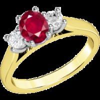 A timeless three stone ruby & diamond ring in 18ct yellow & white gold