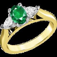 A classic emerald & diamond three stone ring in 18ct yellow & white gold
