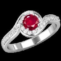 a stylish round brilliant cut ruby and diamond ring in 18ct white gold