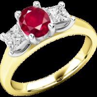 a stunning three stone ruby diamond ring in 18ct yellow white gold