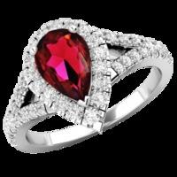 A sensational Ruby and diamond halo cluster with shoulder stones in platinum