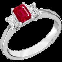 A stylish three stone ruby & diamond ring in 18ct white gold