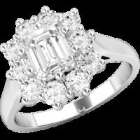 A stylish Emerald & Round Brilliant Cut diamond ring in 18ct white gold