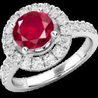 a stylish ruby diamond cluster style ring in 18ct white gold