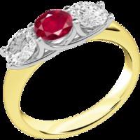 A classic three stone ruby & diamond ring in 18ct yellow & white gold