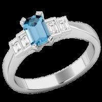 a stylish aqua diamond five stone ring in 18ct white gold